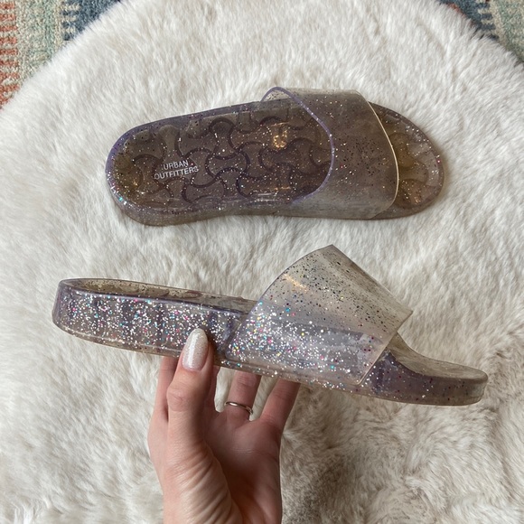 Urban Outfitters jelly sandal slide slip on clear glitter Y2K 90s vacay spring 8 - Picture 1 of 11